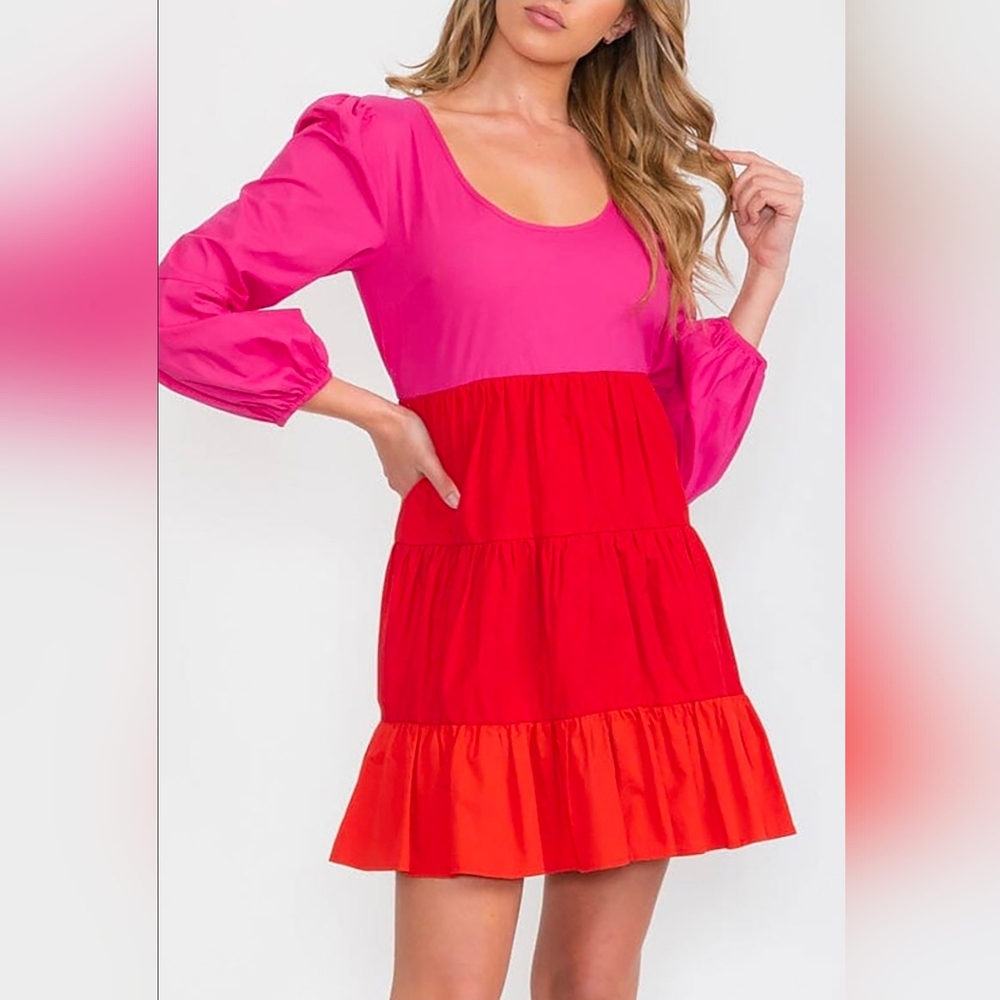 ❤️ NWT Sugarlips Fuchsia & Red Tiered Mini Dress Large 10/12